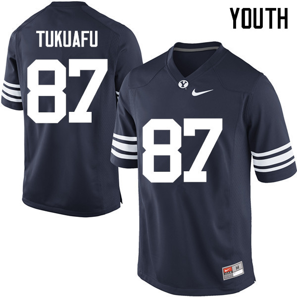 Youth #87 Joe Tukuafu BYU Cougars College Football Jerseys Sale-Navy